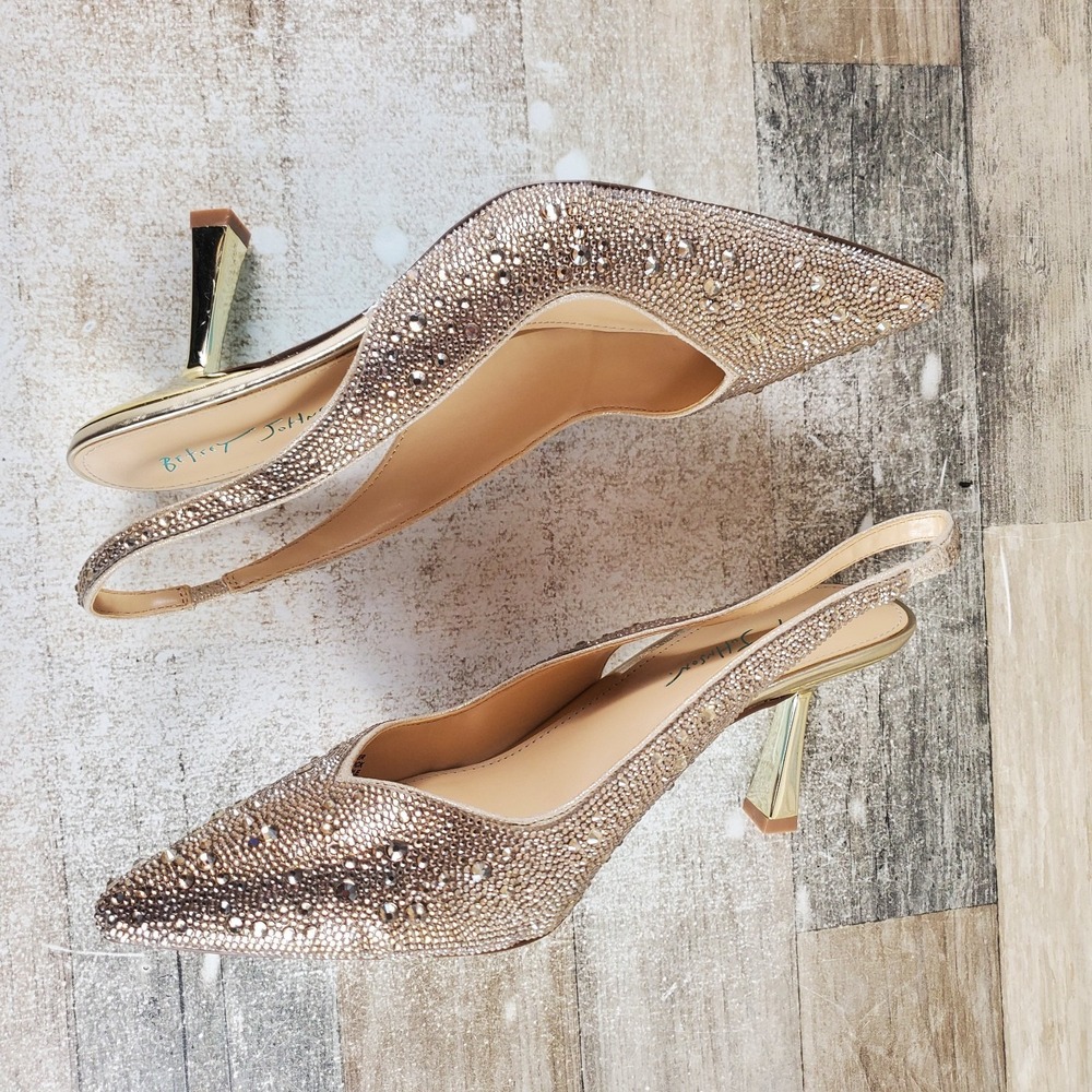 Betsey Johnson Clark Womens Pumps Sz 10 W Gold Slingback Kitten Heel Pointed Toe - Picture 6 of 10